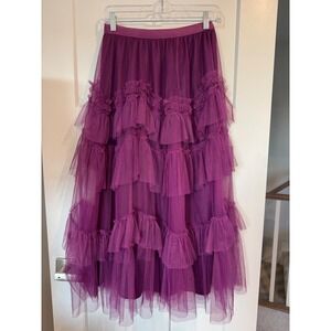 Beauty Vintage Plum Purple Tulle Tiered Ruffle Maxi Skirt fairy renaissance